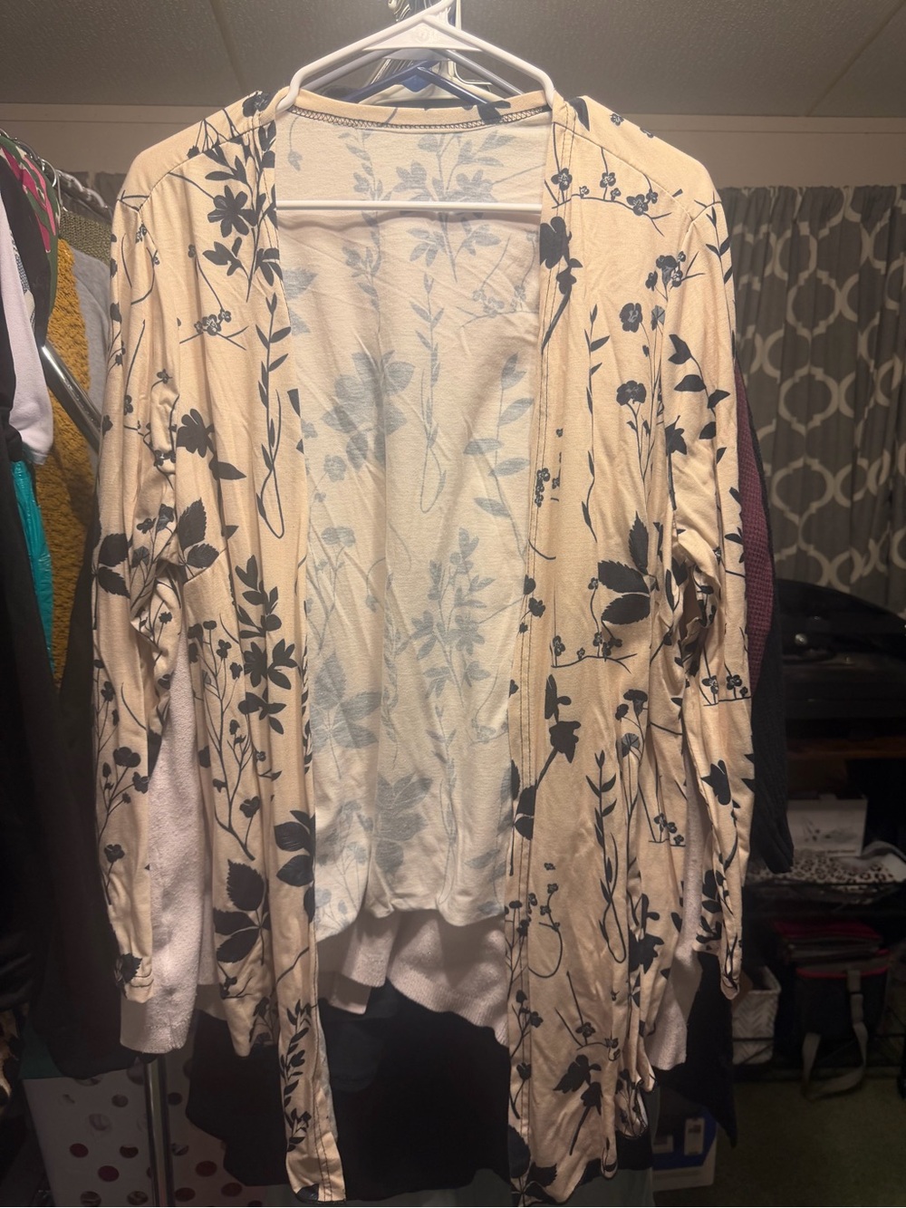 Cream Floral Open-Front Cardigan Sweater